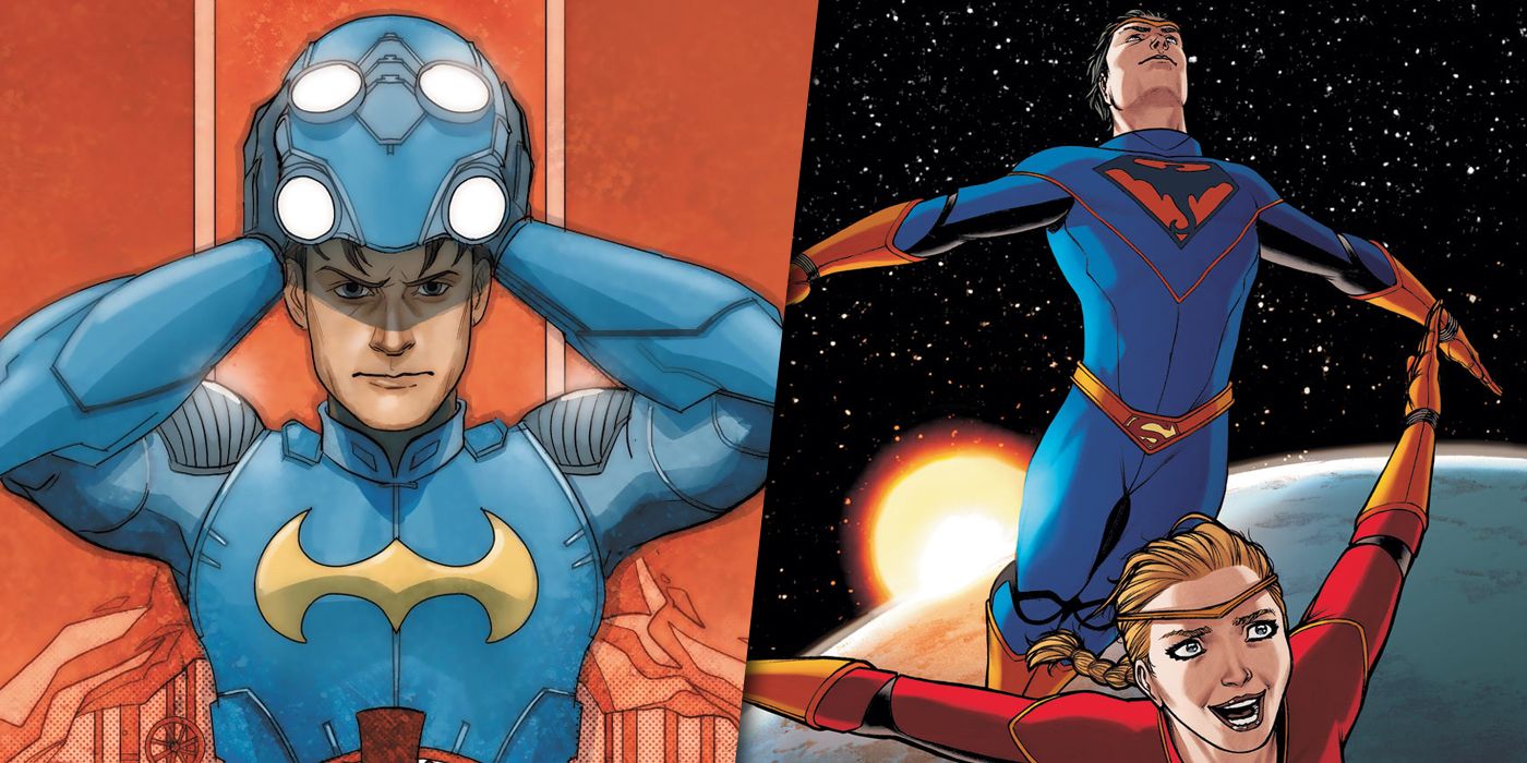 Split image of Chris Kent as Nightwing alongside Thara Ak-Var as Flamebird