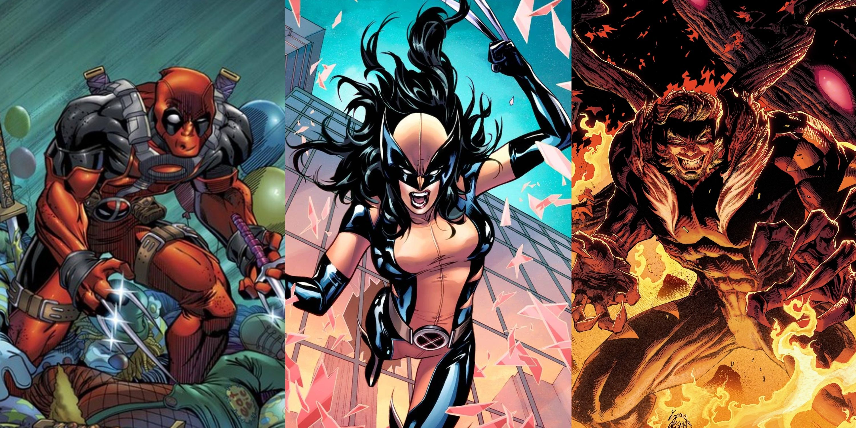 Split image of Deadpool, Laura Kinney Wolverine and Sabretooth in Marvel Comics