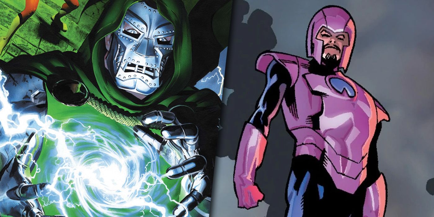 Split image of Doctor Doom and The Wizard from Marvel Comics
