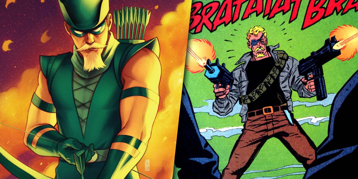 Split image of Green Arrow in his original suit and his short-lived redesign-1
