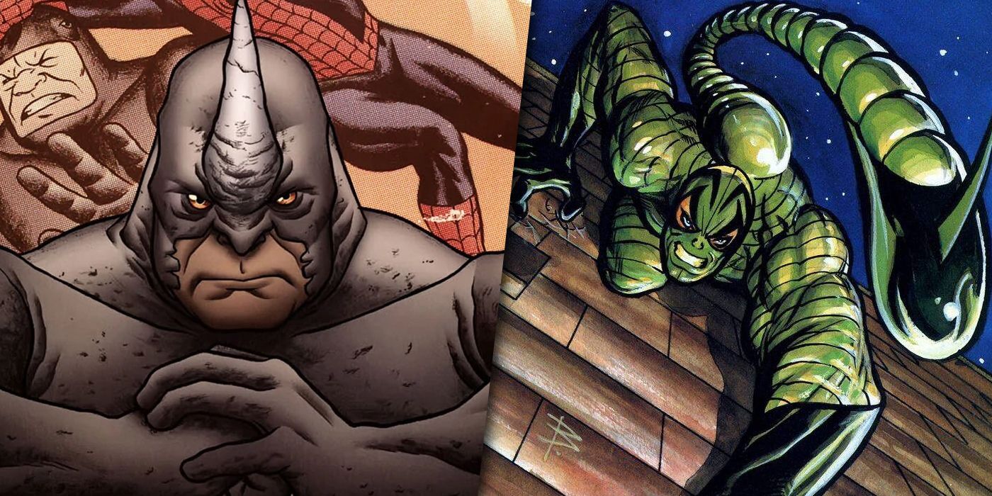 Split image of Rhino and Scorpion from Marvel Comics