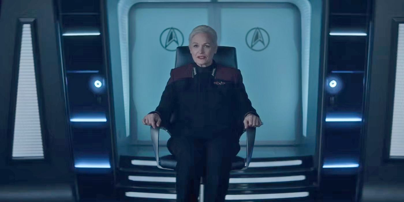 Admiral Elizabeth Shelby sits in a chair in Star Trek Picard
