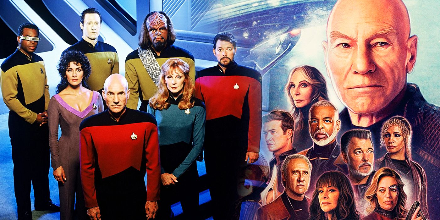 The cast of Star Trek: The Next Generation and Picard.