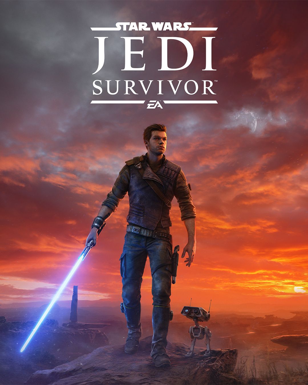 Cal Kestis walking with his lightsaber out in art from the Star Wars Jedi Survivor Poster