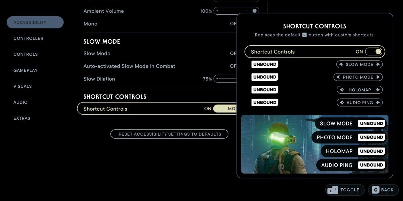 A screenshot of Star Wars Jedi Survivor's slow mode option in the menu