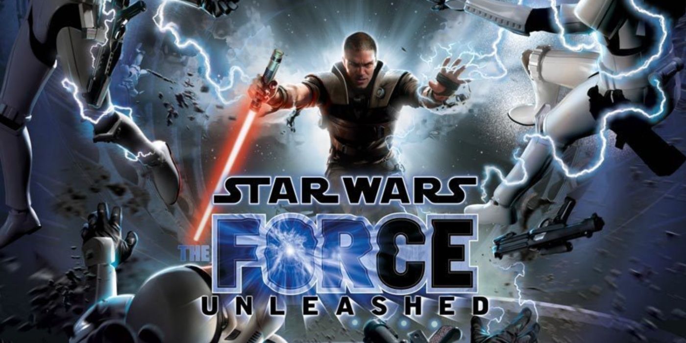 Star Wars: The Force Unleashed promo art with Starkiller Force-pushing Stormtroopers.