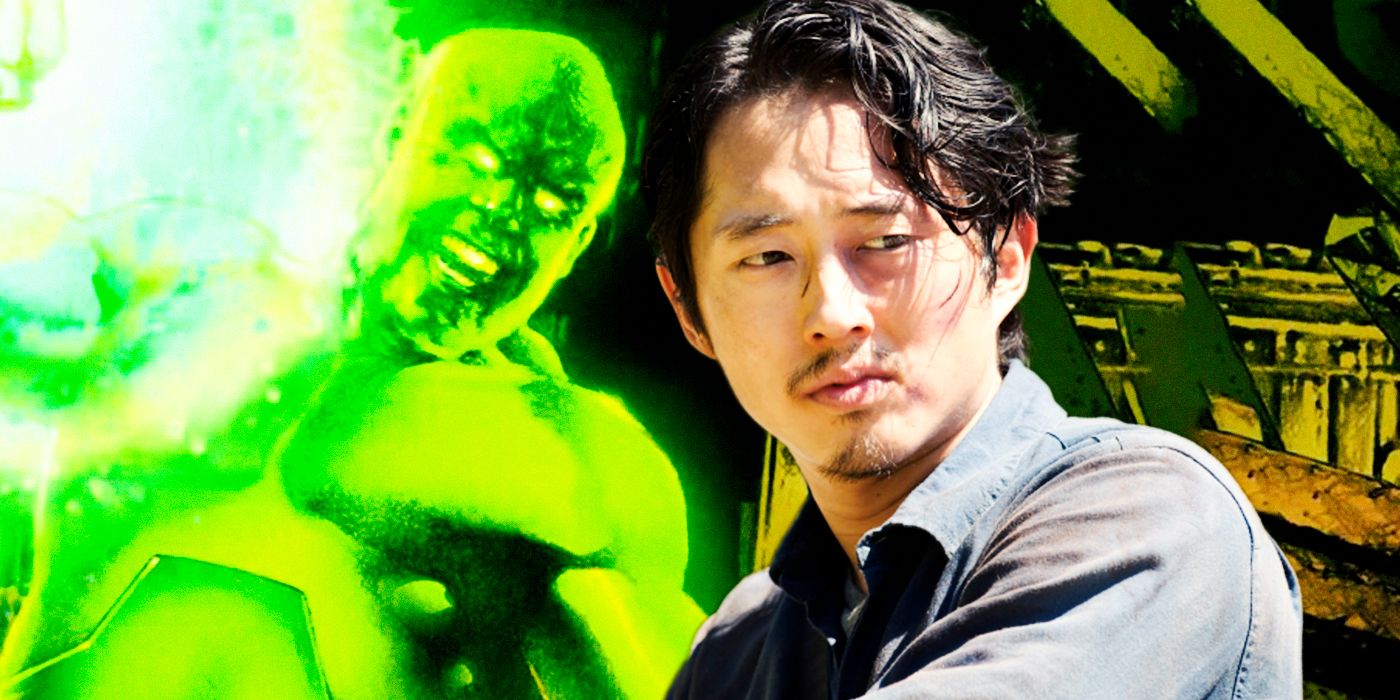 Marvel Comics' Radioactive Man gearing up for a fight next to an image of Steven Yeun.