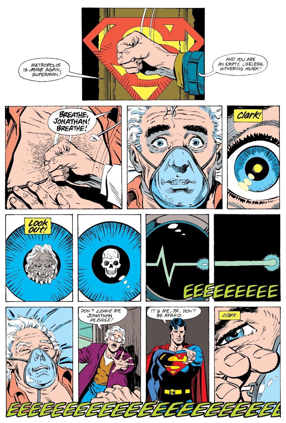 Lex Luthor lords over Superman's dead body as Superman's father flatlines