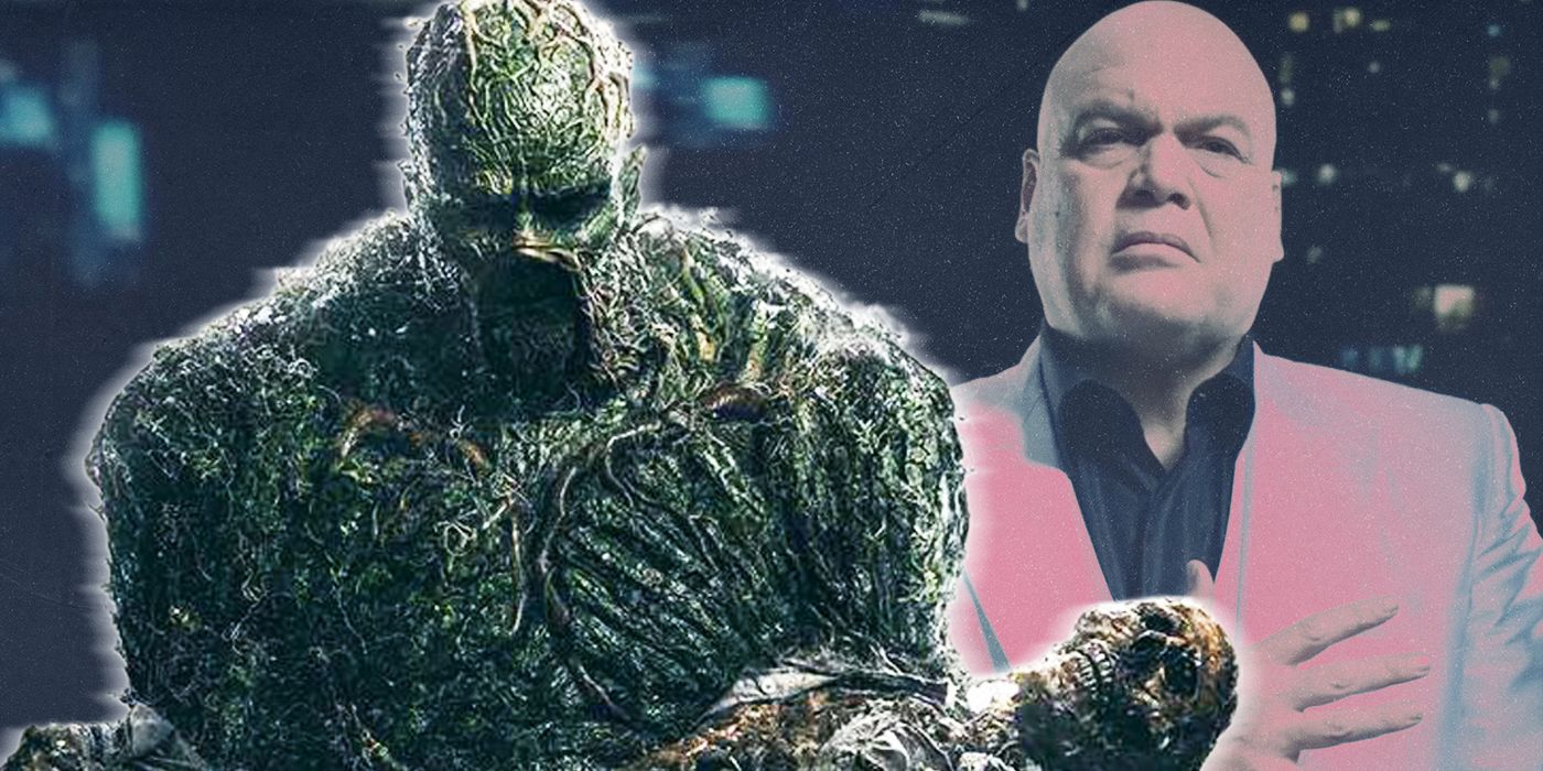 Swamp Thing carrying a corpse and King Pin from Marvel Cinematic Universe