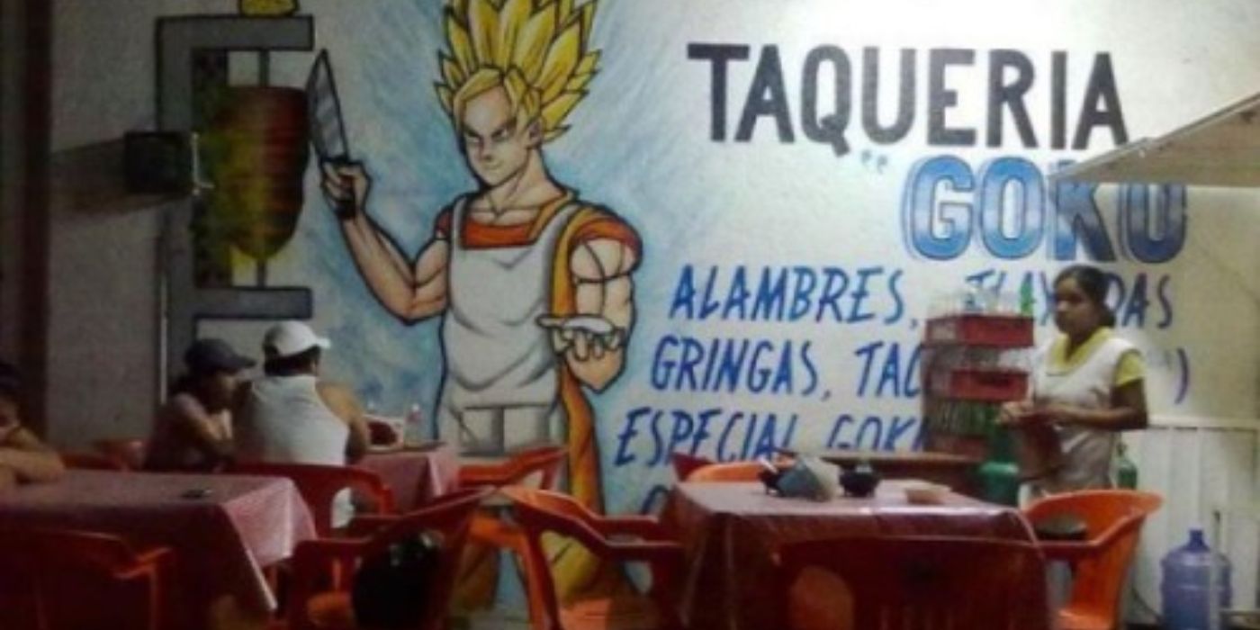 Uma loja de tacos no México com o nome de Goku de Dragon Ball.