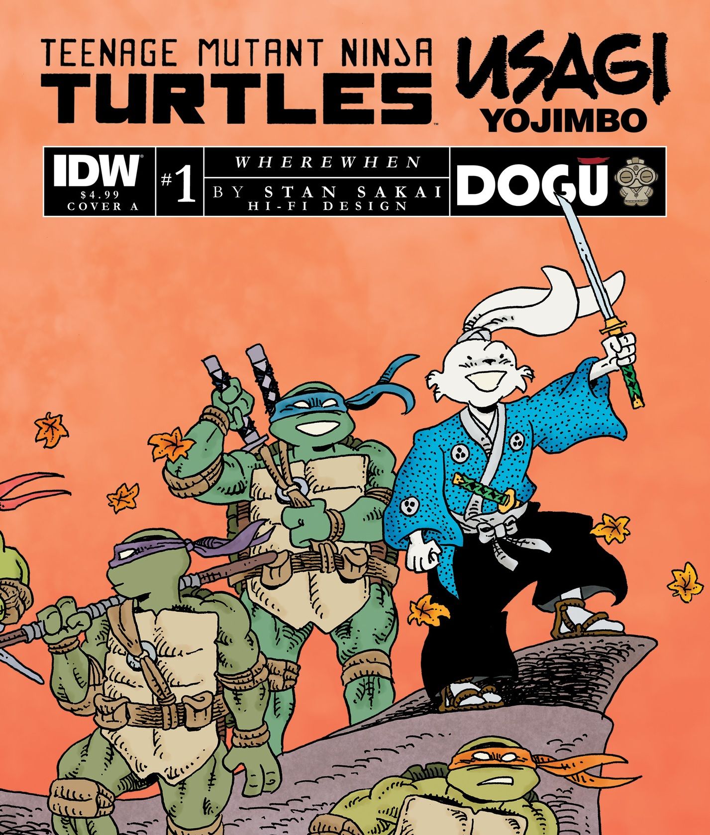 Teenage Mutant Ninja Turtles Usagi Yojimbo WhereWhen #1 Cover Featuring Leonardo, Raphael, Michelangelo, and Usagi