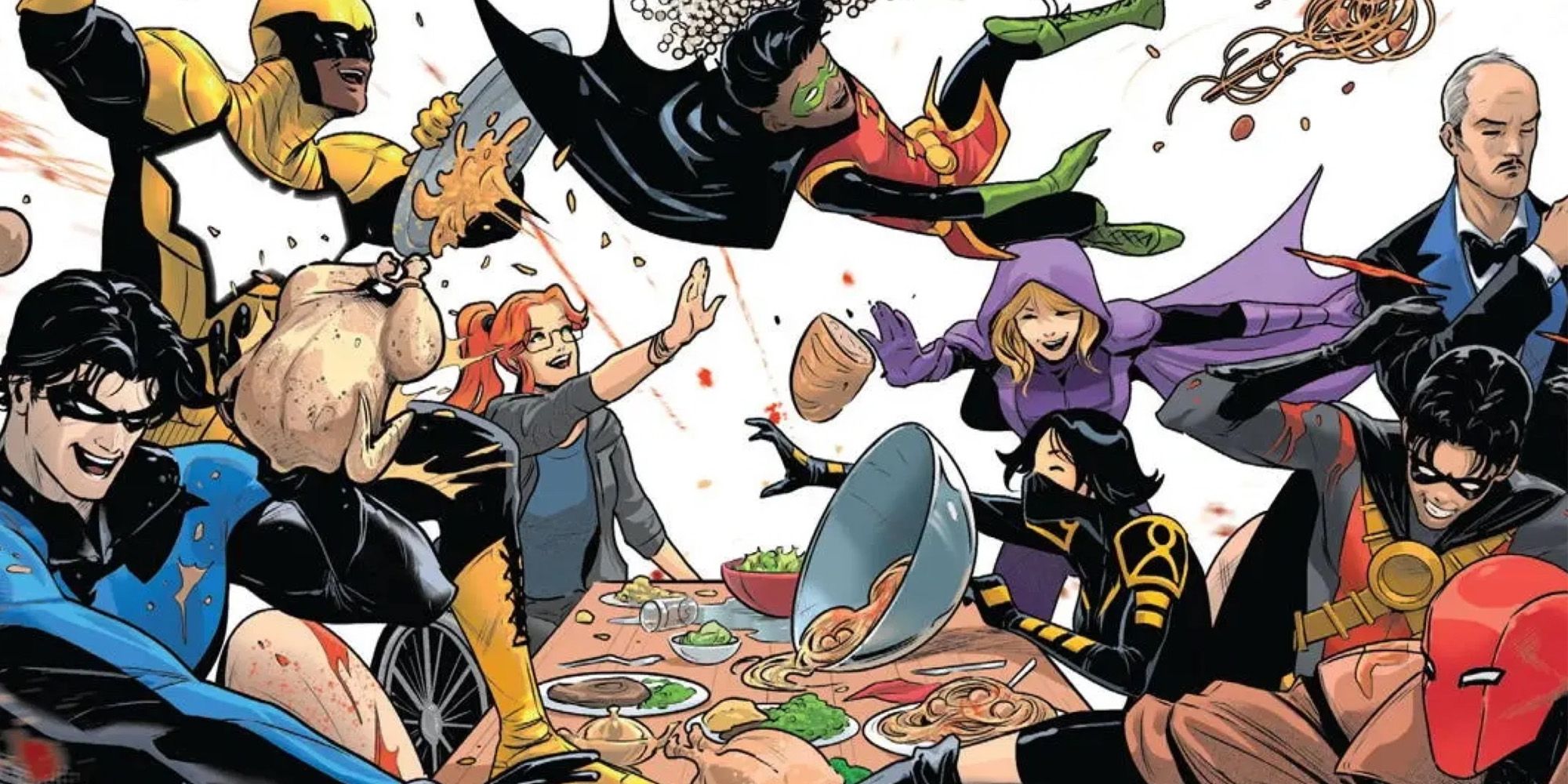 the bat family has a thanksgiving food fight in wayne family adventures