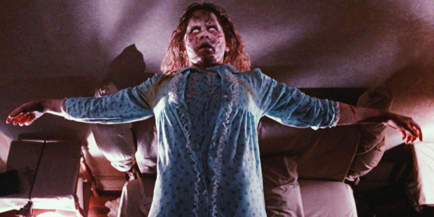 Regan floats above her bed in The Exorcist