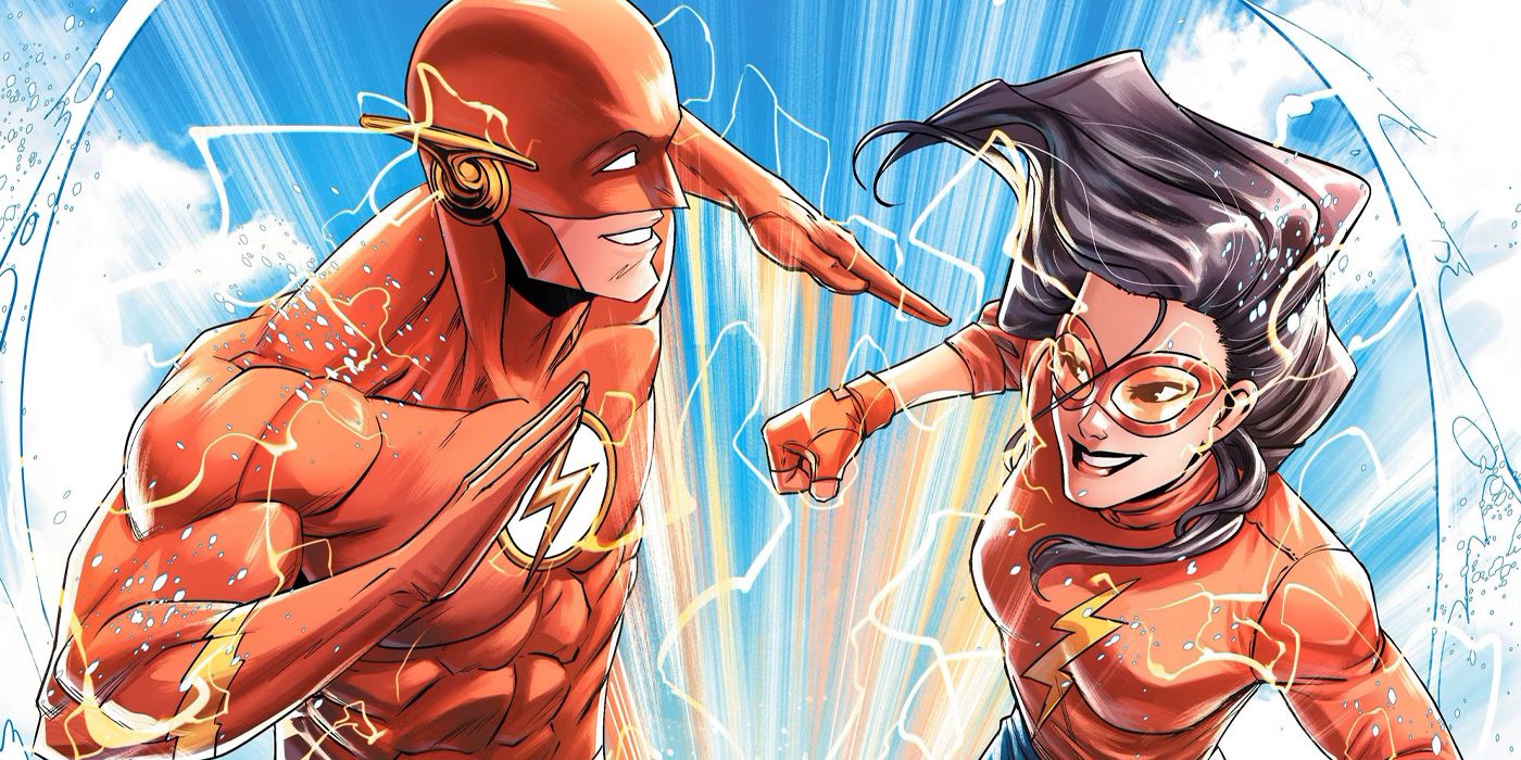 Wally West and Linda Park run side by side on Serg Acuña's variant cover artwork for The Flash #792 (2023).