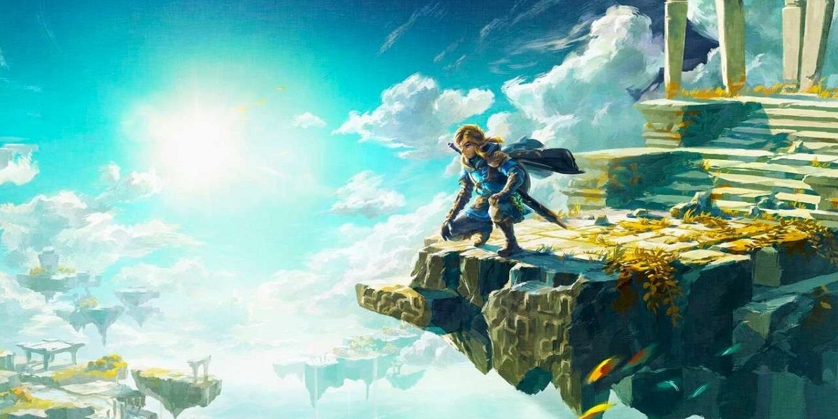 Illustration de la légende de Zelda Tears of the Kingdom avec Link sur un rebord