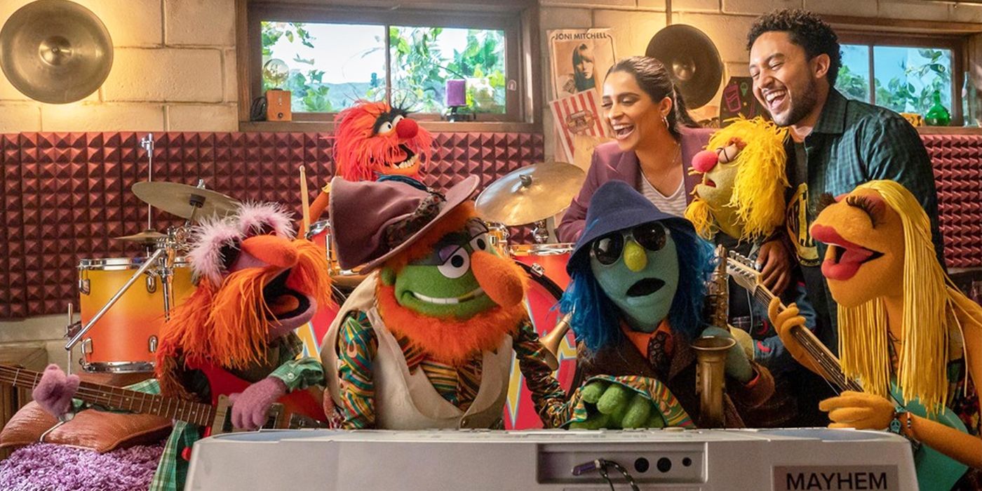 The Muppets rocking out in The Muppets Mayhem