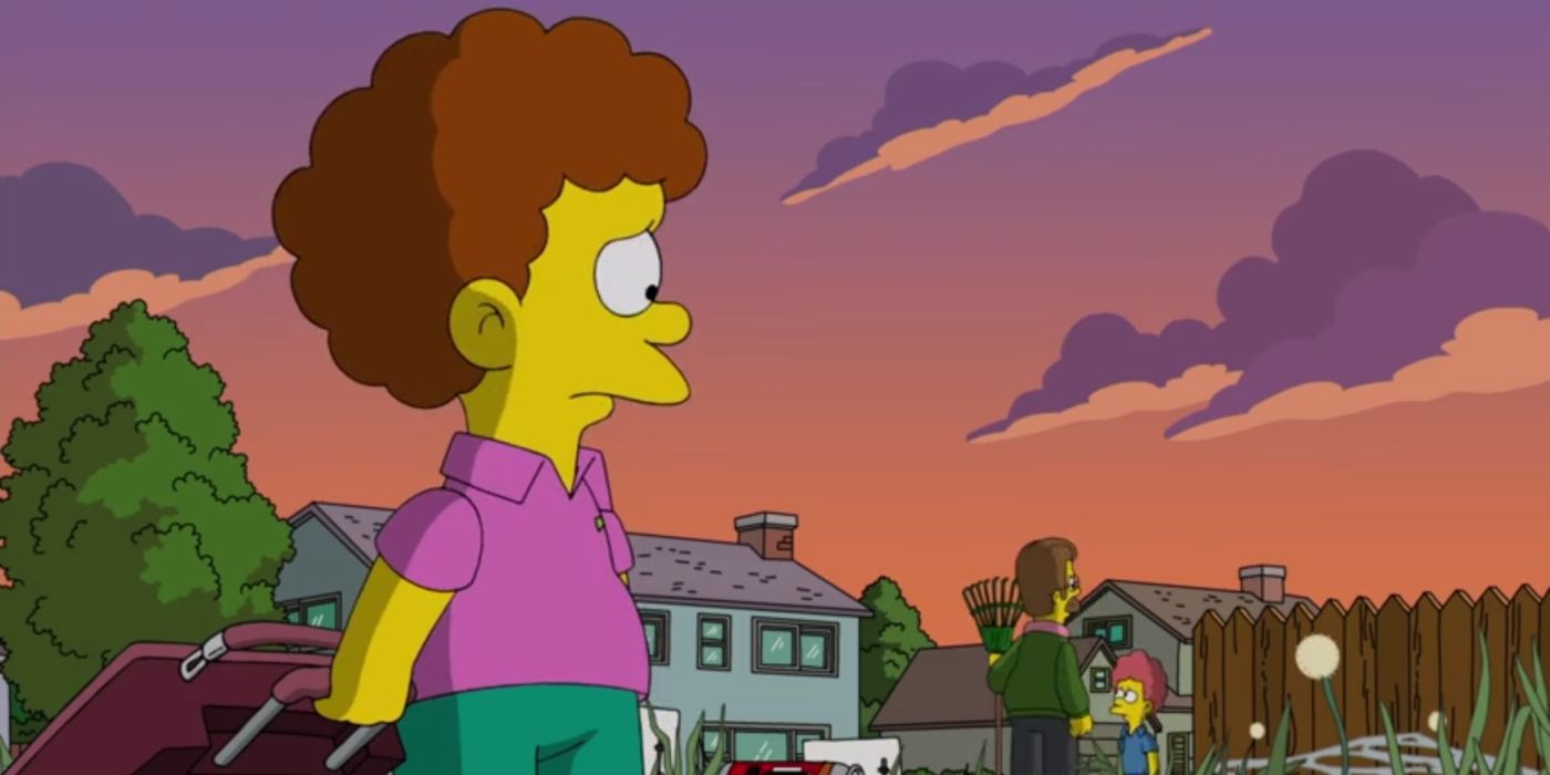 Rod Flanders des Simpsons regarde tristement son père et Todd à l'extérieur
