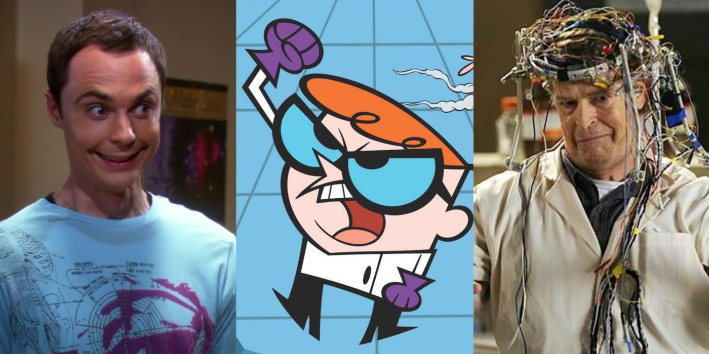 Split image showing Sheldon Cooper, Dexter and Walter Bishop
