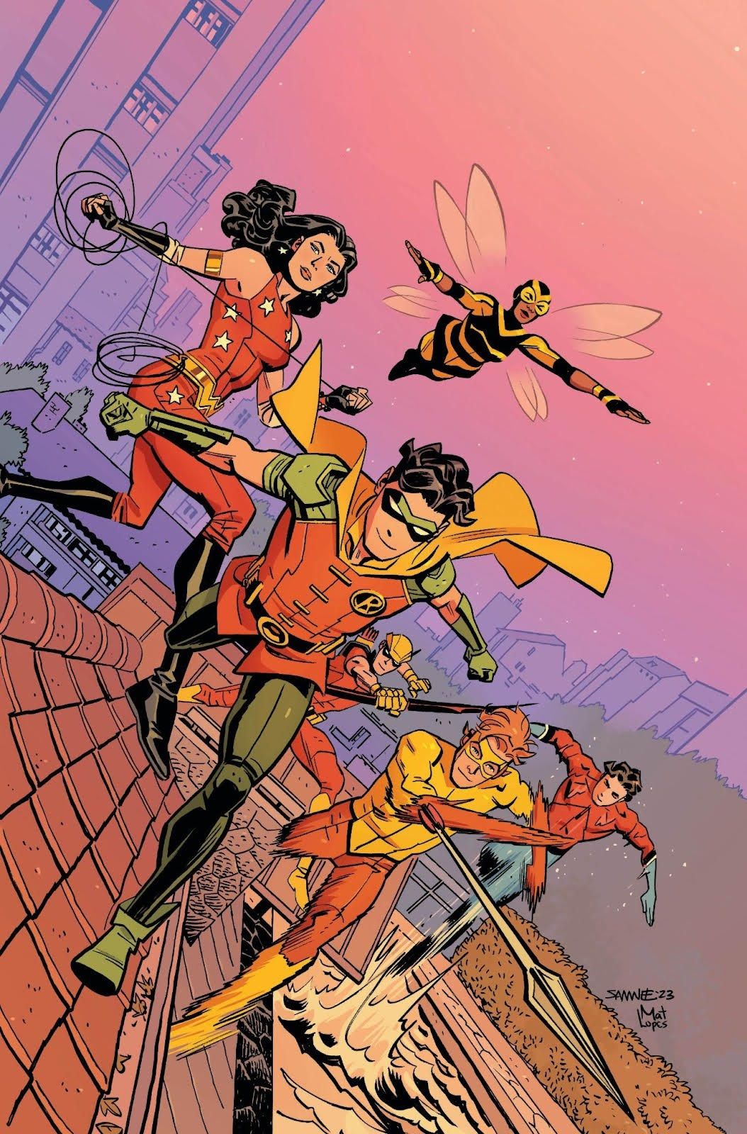 Titans Running on a Rooftop in World's Finest Teen Titans