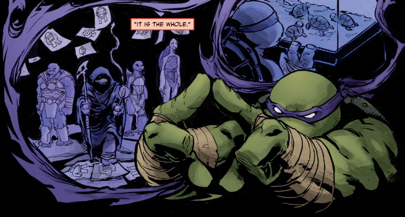 Donatello cuidando de uma nova geração de tartarugas