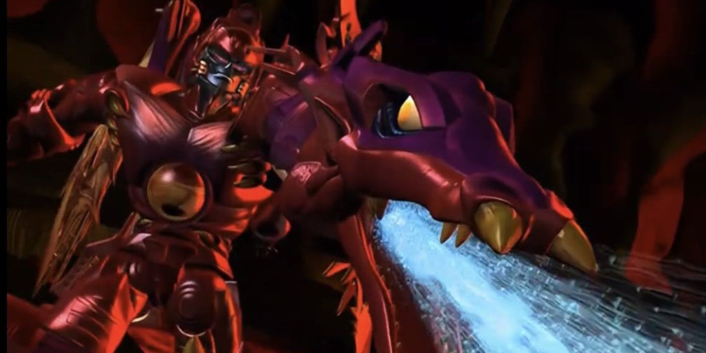 Transmetal 2 Dragon using his cannon in Beast Wars: Transformers.