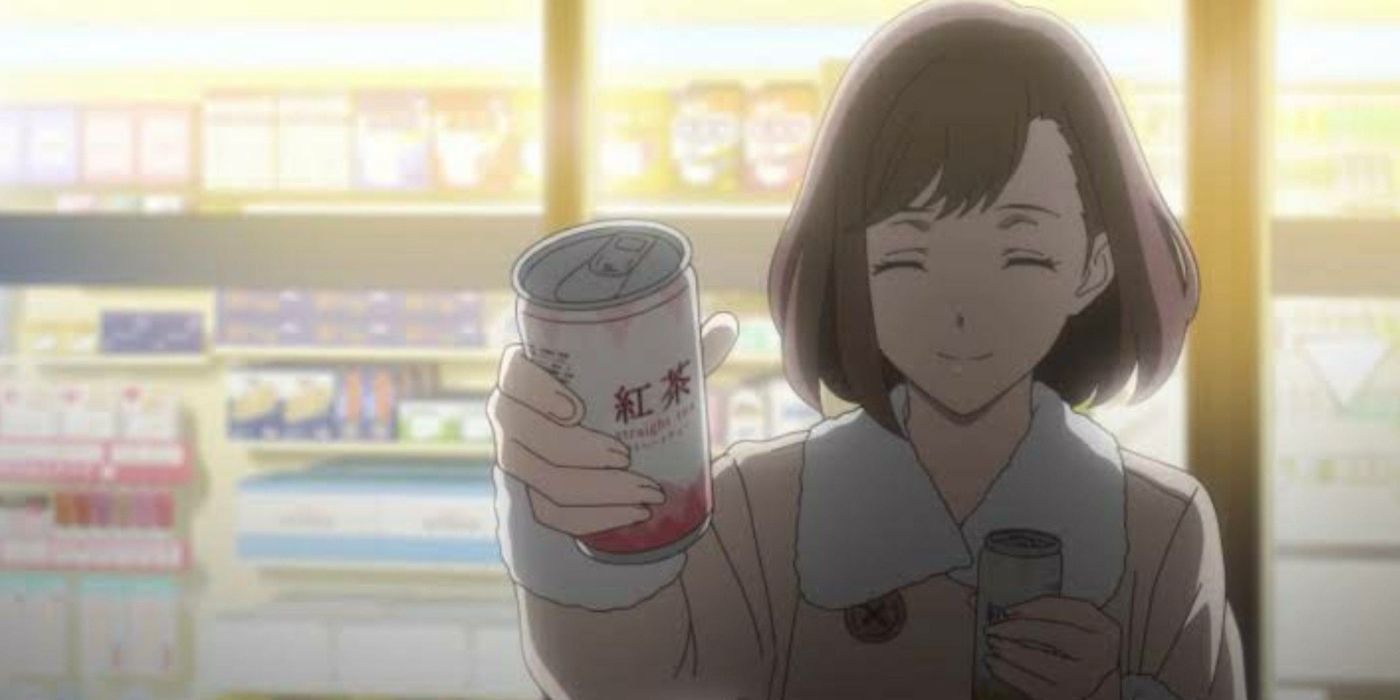 Miharu Mashiki offering a drink to Haruki Mishima from Convenience Store Boy Friends