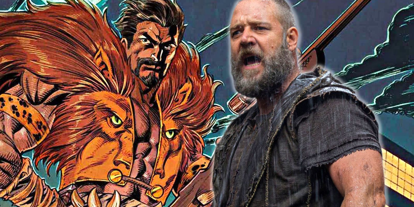Russell Crowe screaming at a smug Kraven the Hunter