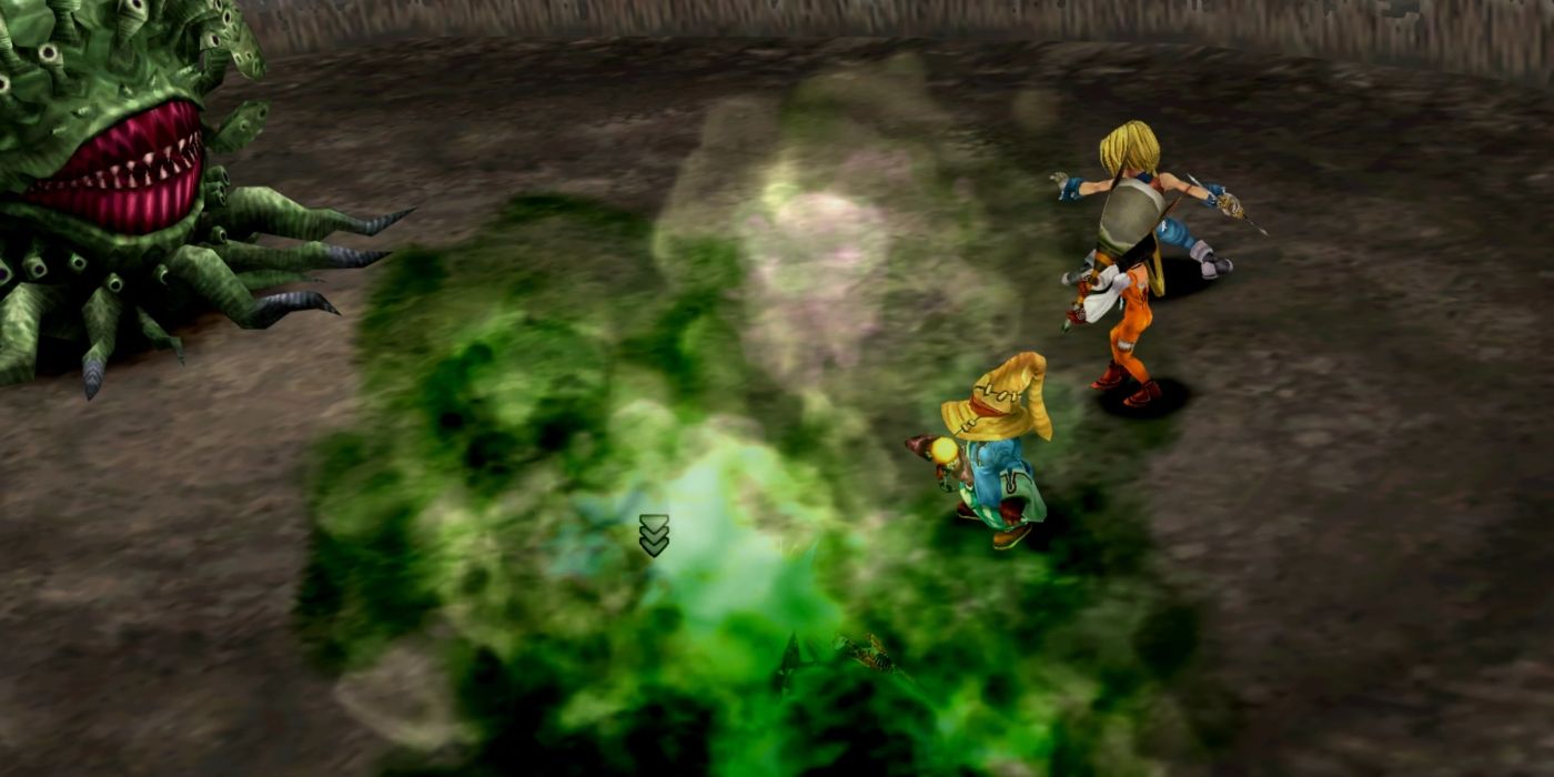 Um Malboro usando mau hálito para infligir vírus em Final Fantasy IX