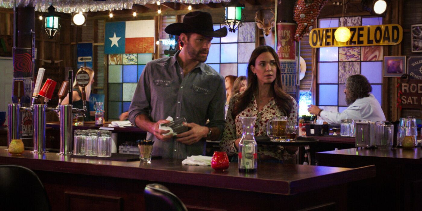 Walker's Cordell and Geri, played by Jared Padalecki and Odette Annable, behind the bar