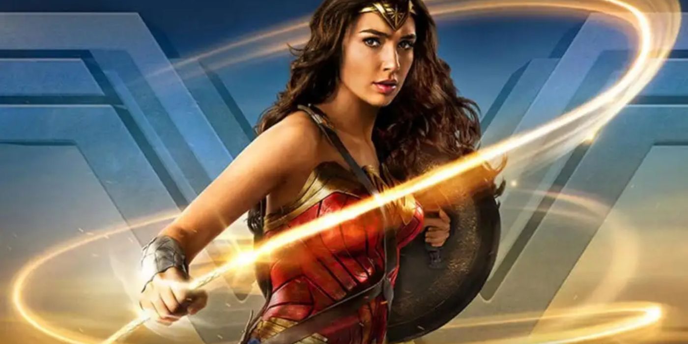 Wonder Woman surrounded by her lasso holding her shield behind her. 