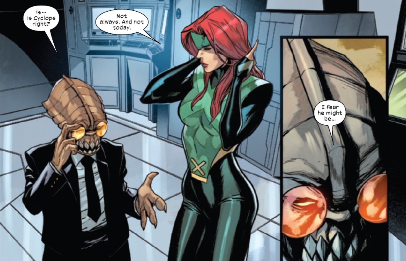 Broo Demandez à Jean Grey si Cyclope a raison de vouloir génocider la couvée