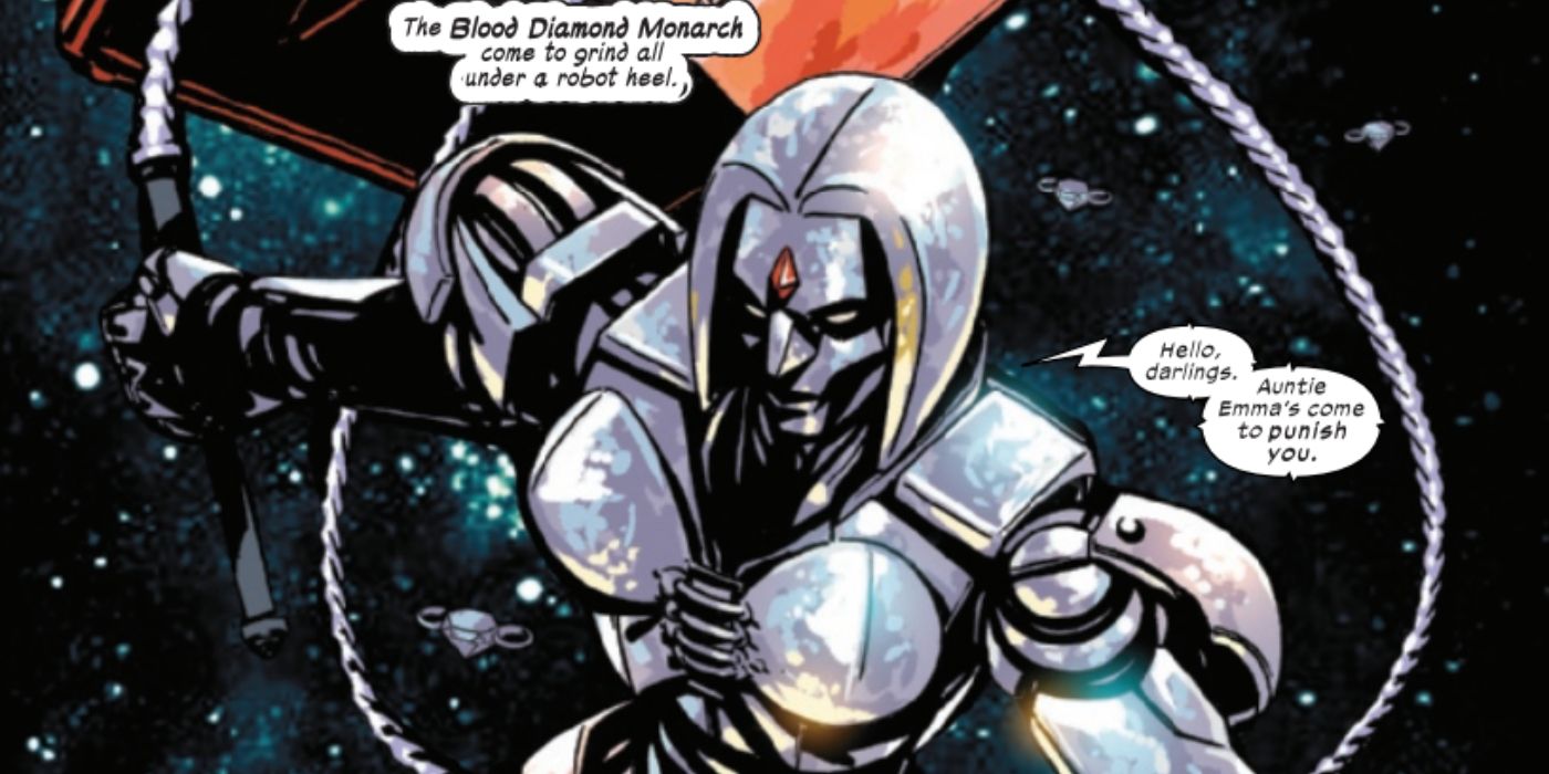 Emma Frost Boards a Giant Diamond Mech Called The Red Diamond Monarch