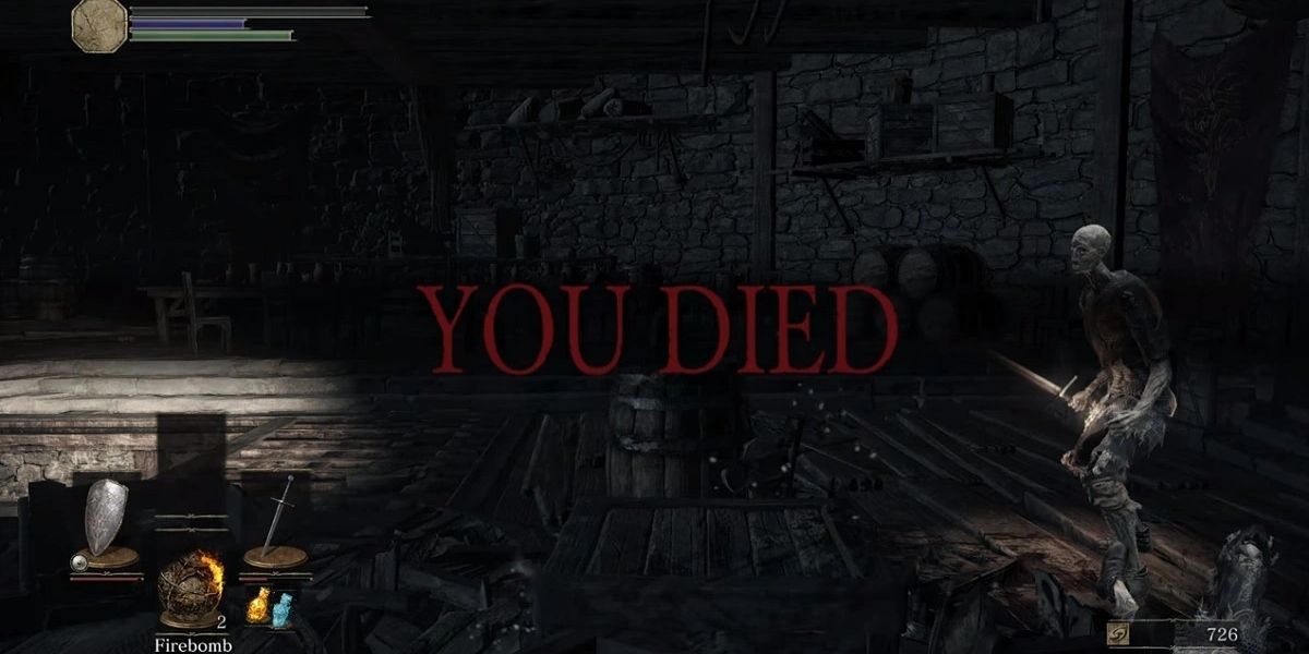 A infame mensagem You Died do jogo Dark Souls.