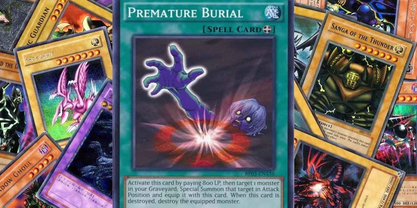 Yu-Gi-Oh! Premature Burial card and collage