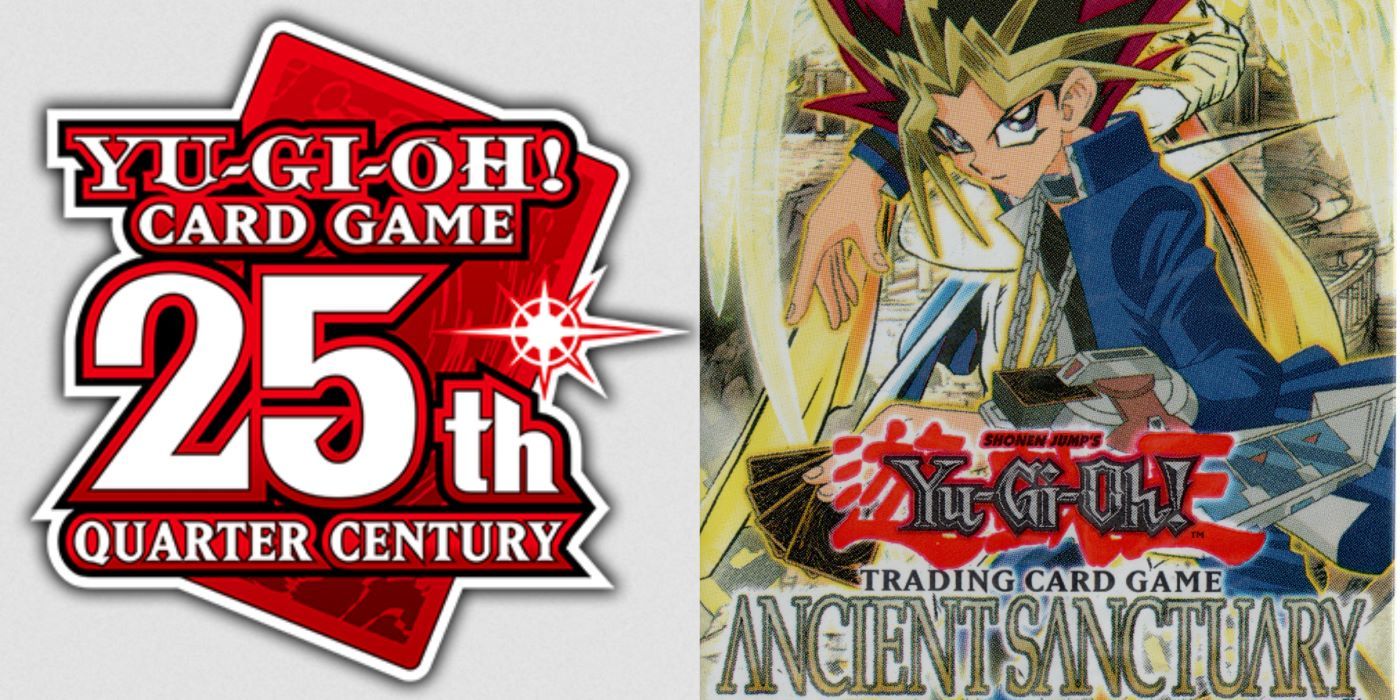 logotipo do 25º aniversário de yugioh e arte do booster do antigo santuário