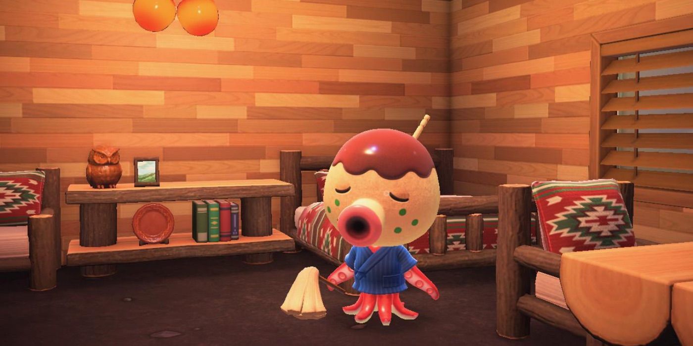 Animal Crossing villager Zucker standing in their home