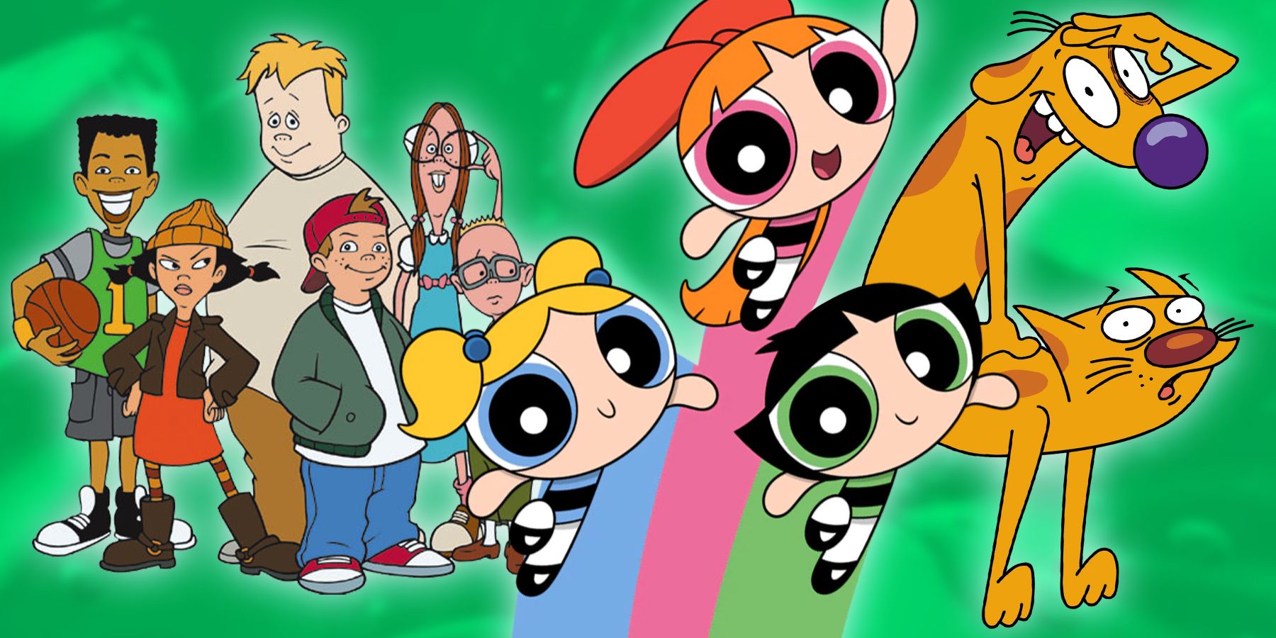 The main cast of the cartoon show Recess, The Powerpuff Girls, and CatDog