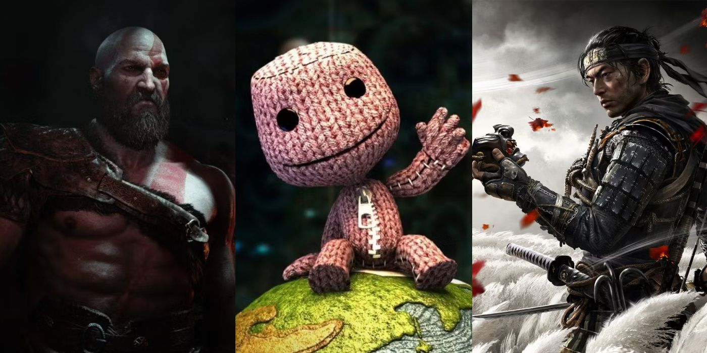 Kratos from God Of War 2018, Sackboy from LittleBigPlanet, and Jin Sakai from Ghost of Tsushima
