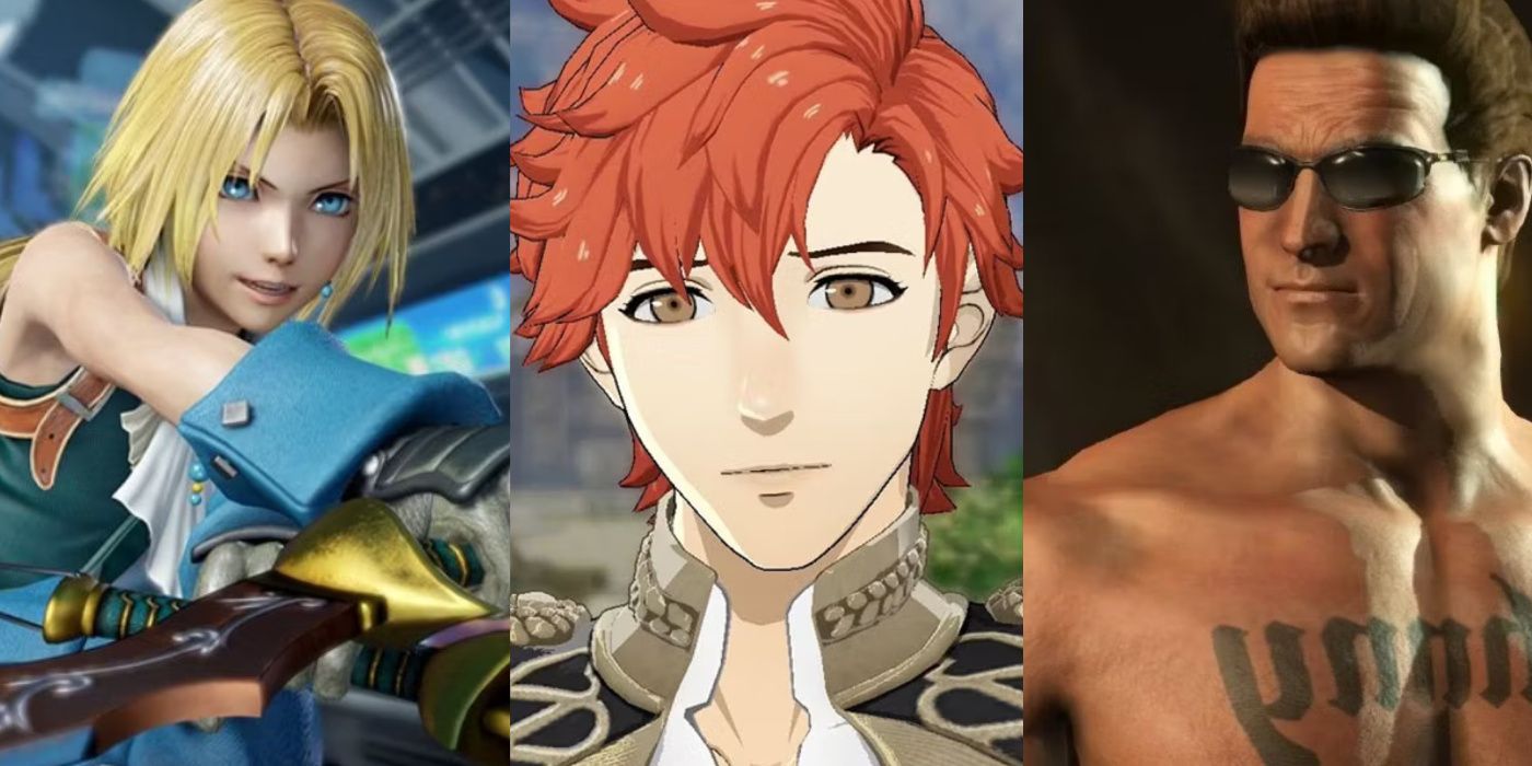 A split image of Zidane from DIssidia Final Fantasy, Sylvain from Fire Emblem: Three Houses, and Johnny Cage from Mortal Kombat