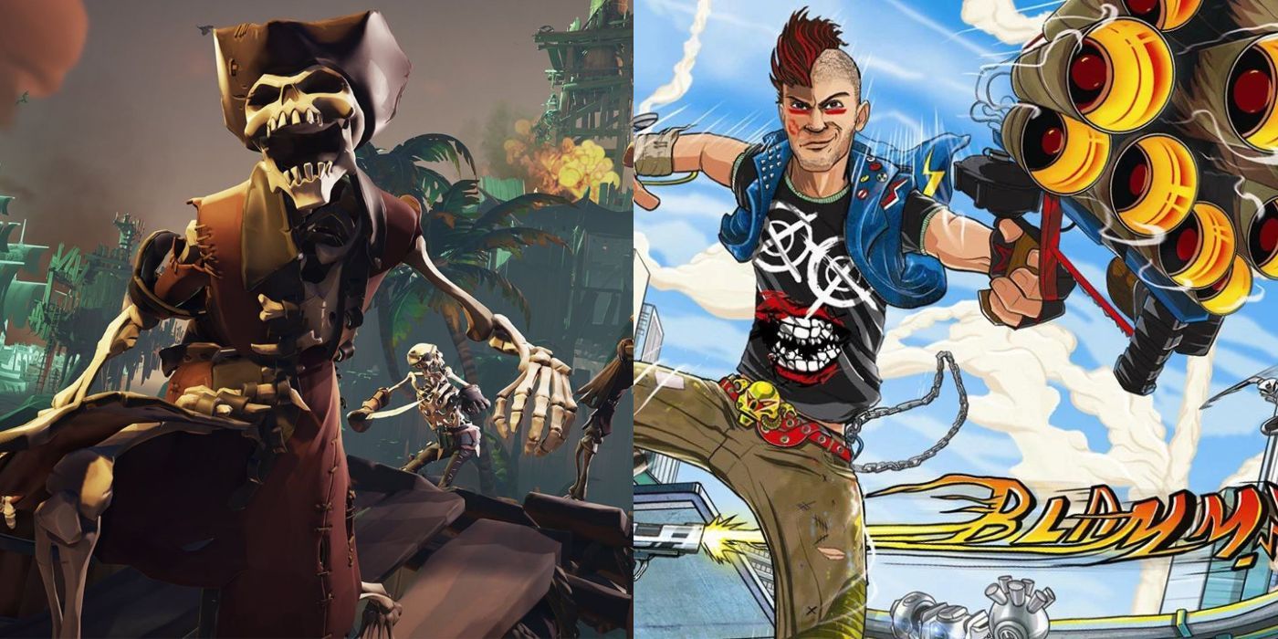 Split image of Sea of Thieves and Sunset Overdrive