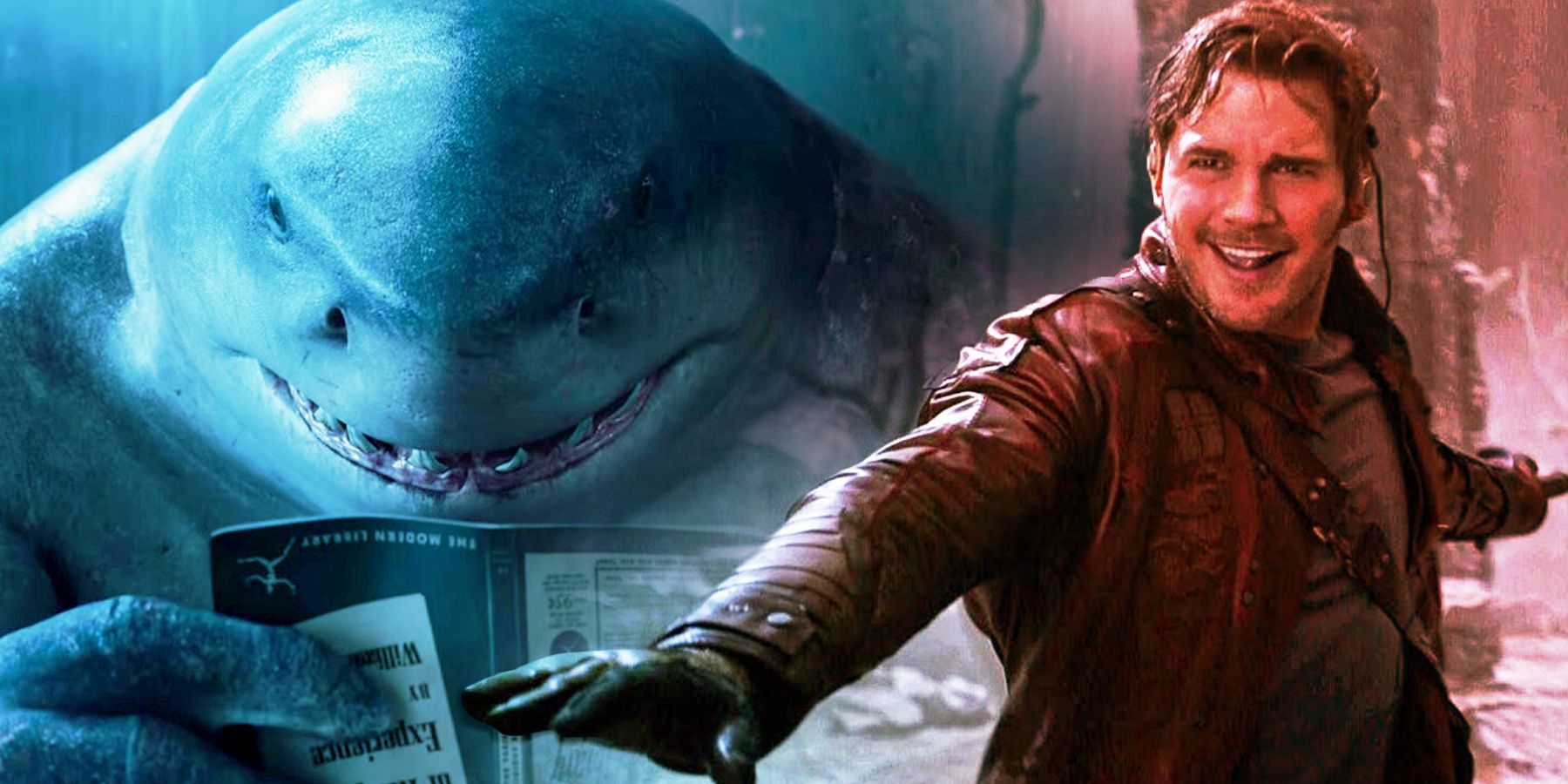 King Shark from James Gunn's Suicide Squad and Starlord from Guardians of the Galaxy