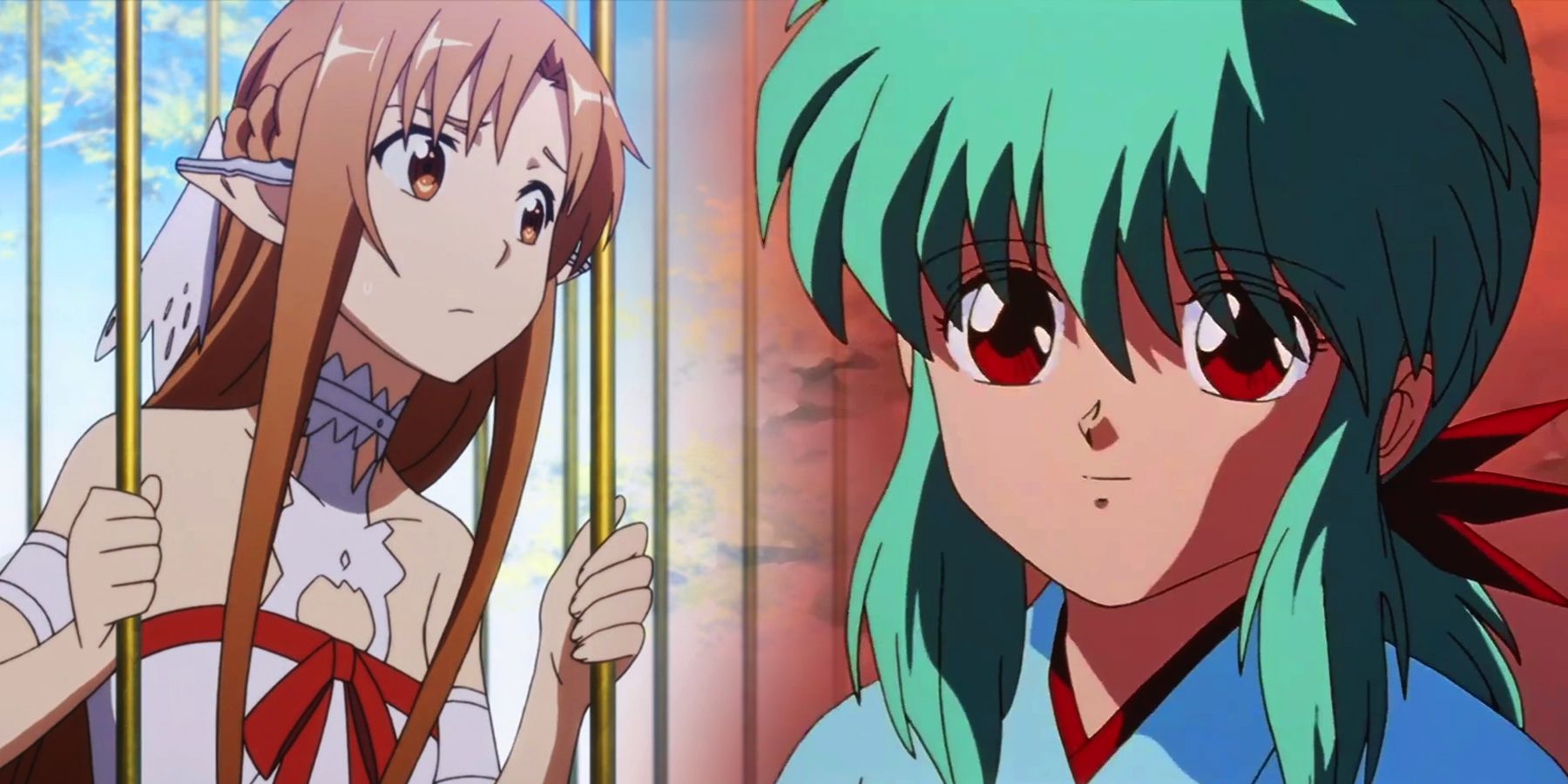 Yusuke from anime YuYu Hakusho and Asuna behind bars form anime Sword Art Online