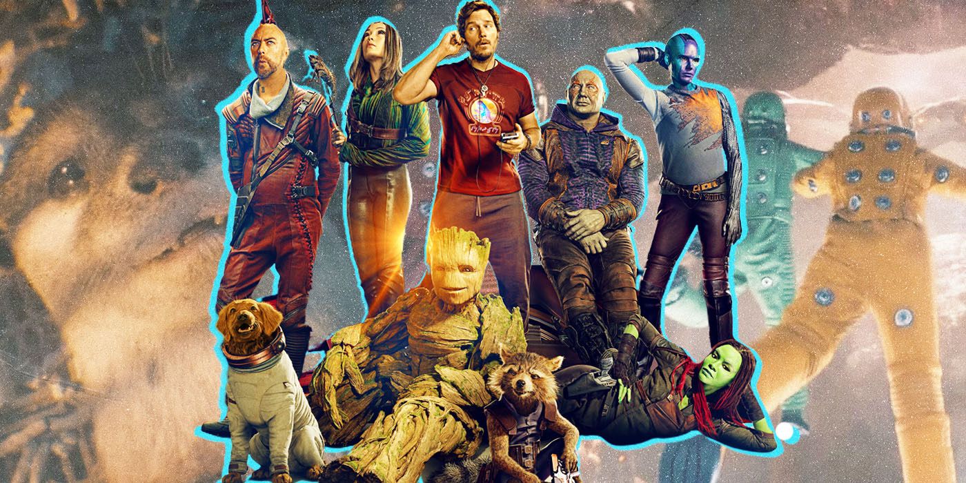 The cast of the Guardians, Lylla, and the Guardians in space suits in Guardians of the Galaxy Vol. 3