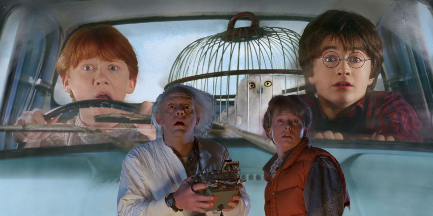 A combined image of Harry & Ron in Harry Potter and Doc Brown & Marty McFly in Back to the Future