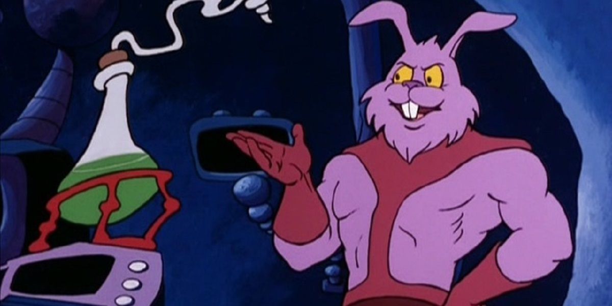a man-size rabbit in a cave on the filmation He-Man cartoon