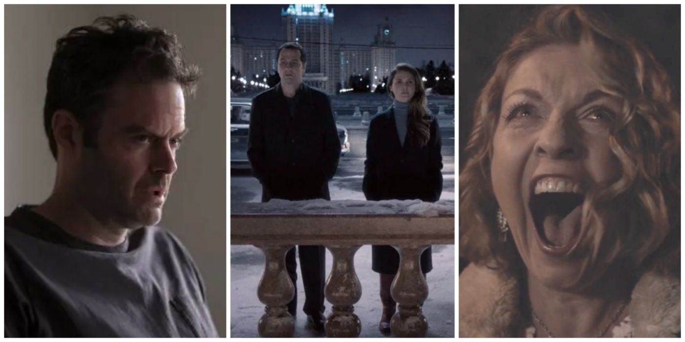 A split image of Barry from Barry, Philip and Elziabeth from The Americans, and Laura Palmer from Twin Peaks