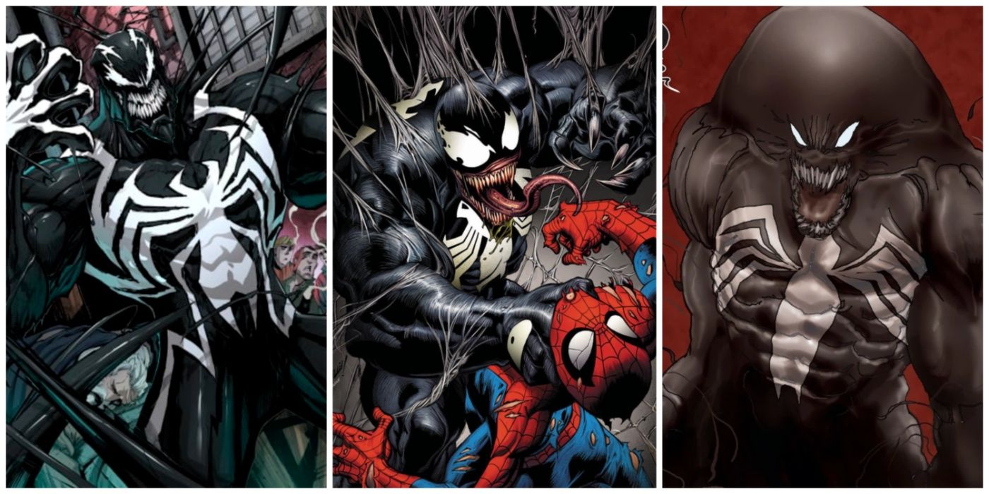A split image of different versions of Venom from Marvel comics