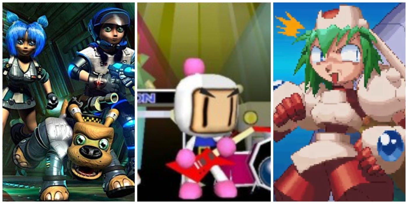 A split image of Jet Force Gemini, Bomberman Hero, and Mischief Makers for the Nintendo 64