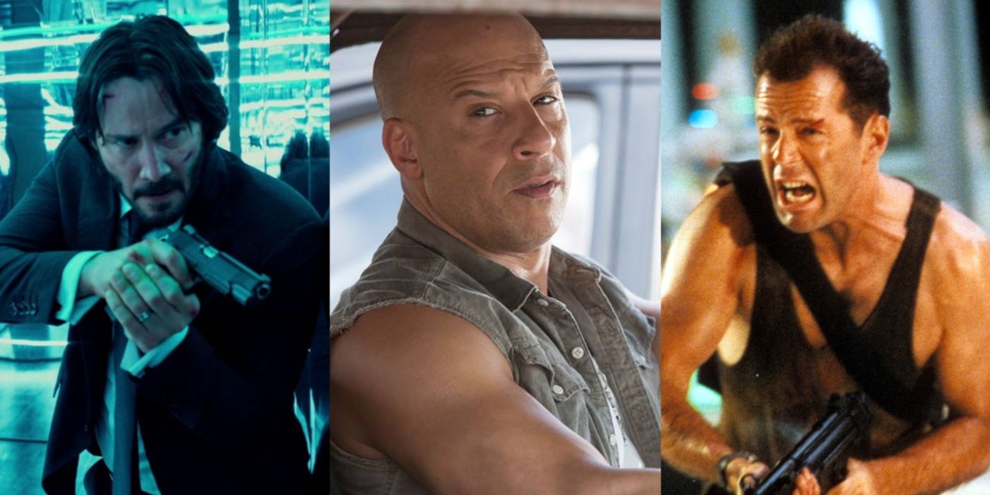 A split image of John Wick, Fast & Furious, and Die Hard