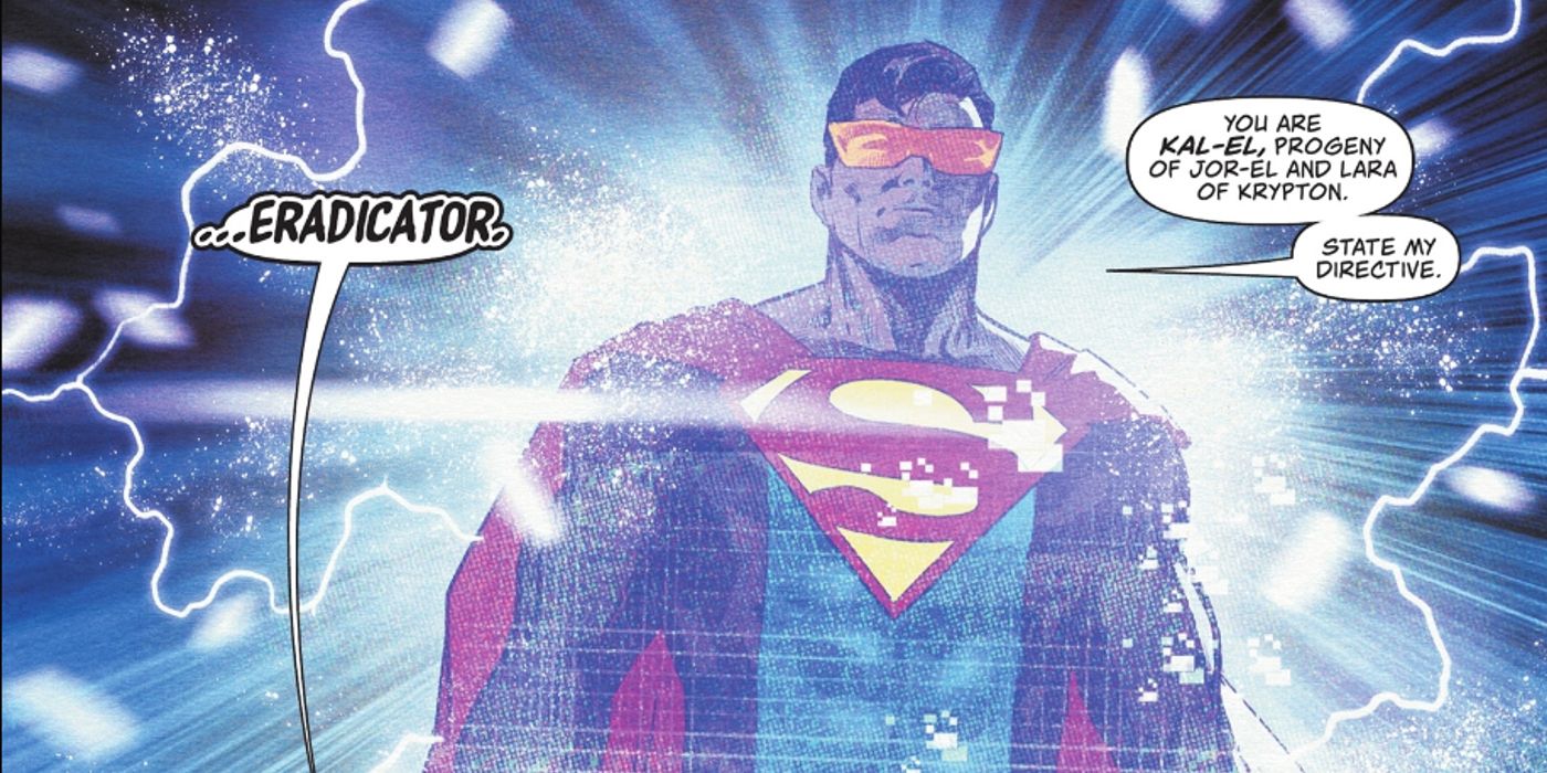 Superman e seus aliados descobrindo o Erradicador em meio à caça a Hank Henshaw